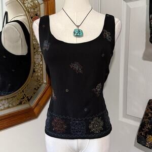 VTG Y2K Studio I Black & Multicolor Boho Paisley Embroidered Sequin Tank Top